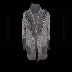 Upcycled Stylish Black and Gray Women's Cardigan